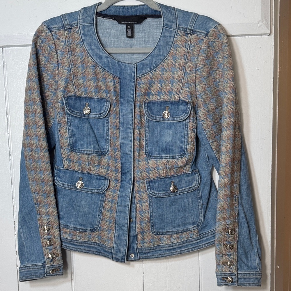 NWOT White House Black Market Blue and Tan Jean and Tweed Jacket - Picture 4 of 10